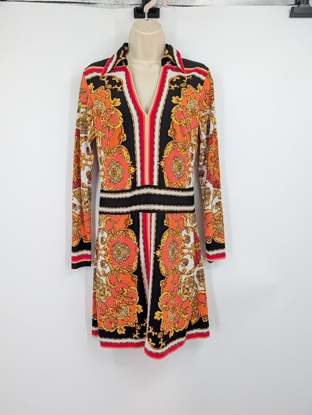 Cache Y2K VTG Dress Baroque Jersey Sheath Small Multicolor Mini Mob Wife **